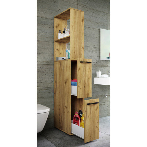 VCM Mehrzweckschrank Sadilo XL in Honig-Eiche mit zwei Schubladen, B/T/H: 25 x 50 x 183 cm - Bild 3