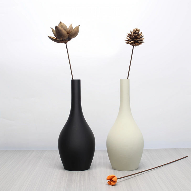 Elegante Keramikvase im Bohemian-Stil für Schnittblumen und Trockenvase, Schwarz, bauchig und unregelmäßig geformt - Bild 1