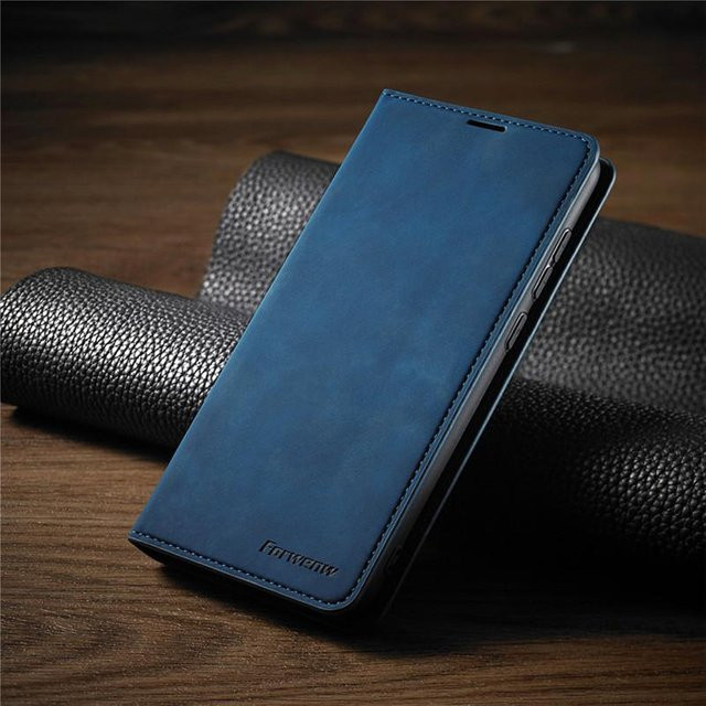 Magnetische Leder-Klapphülle mit Geldbörsenfunktion und Kartenfach für Apple iPhone in Blau - Bild 1