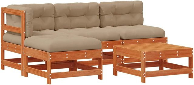 vidaXL Garten-Lounge-Set aus massivem Kiefernholz in Braun mit 5 Teilen und Polstern - Bild 1