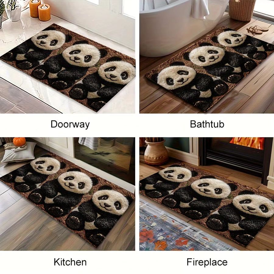 Dreiteiliges Badezimmerteppich-Set von VIKAMA aus Kaschmirimitat mit Panda-Muster, schnelltrocknend - Bild 5