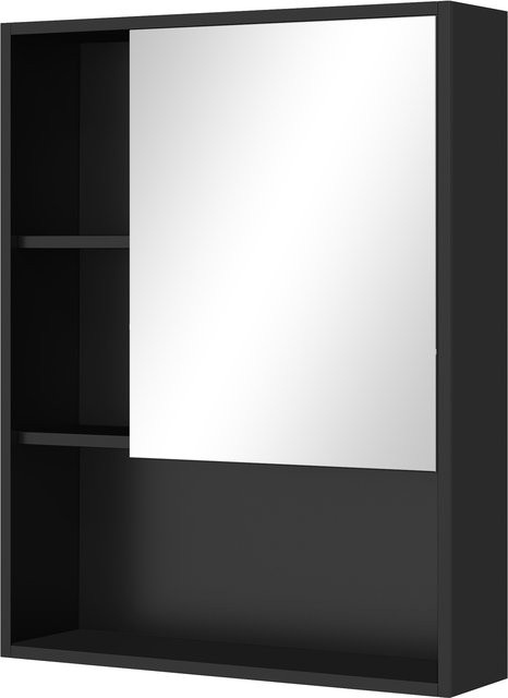 Kleankin Badezimmerschrank mit Spiegel und verstellbaren Regalen in Schwarz, Wandmontage, B: 60 cm, T: 15 cm, H: 76 cm - Bild 1