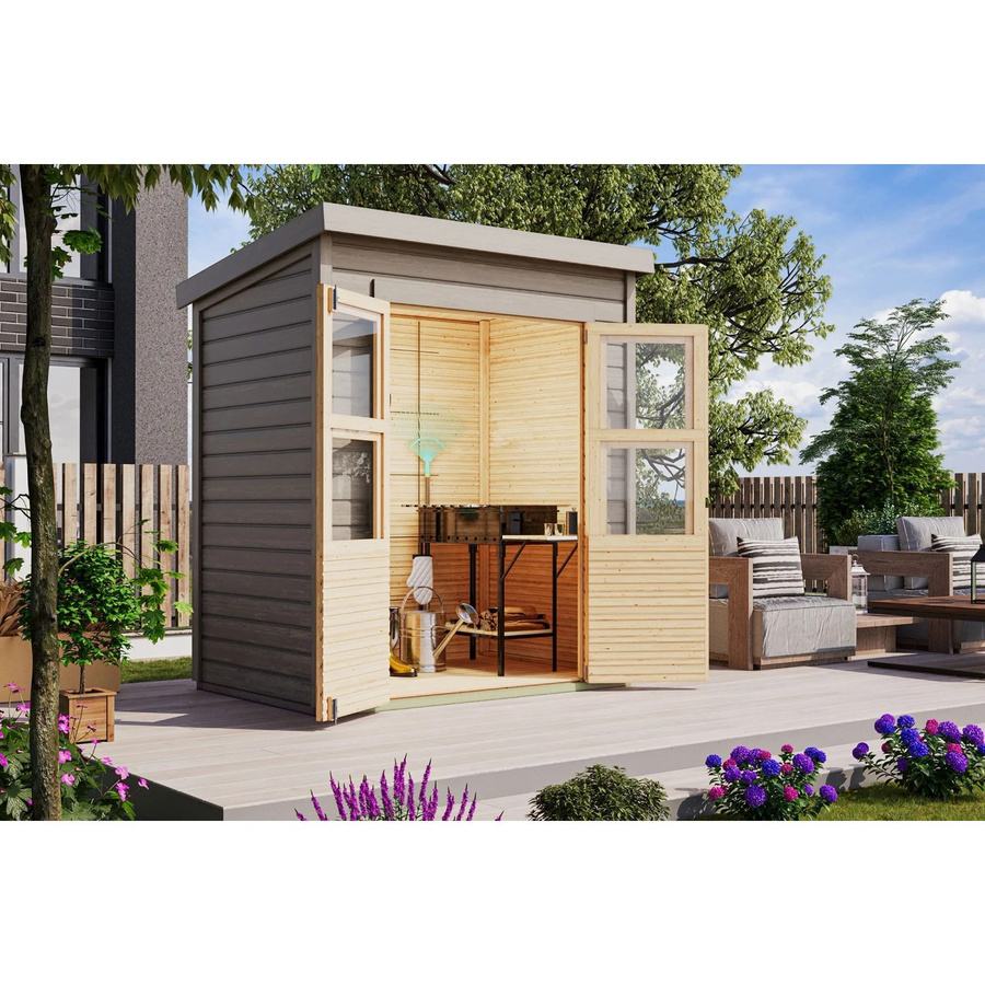Karibu Holz-Gartenhaus mit Pultdach, grundiert, B/T/H: 182 x 126 x 219 cm - Bild 2