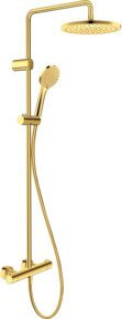 Duravit Duschsystem 1000 MinusFlow mit Brausethermostat und Regendusche in Gold poliert - Bild 1