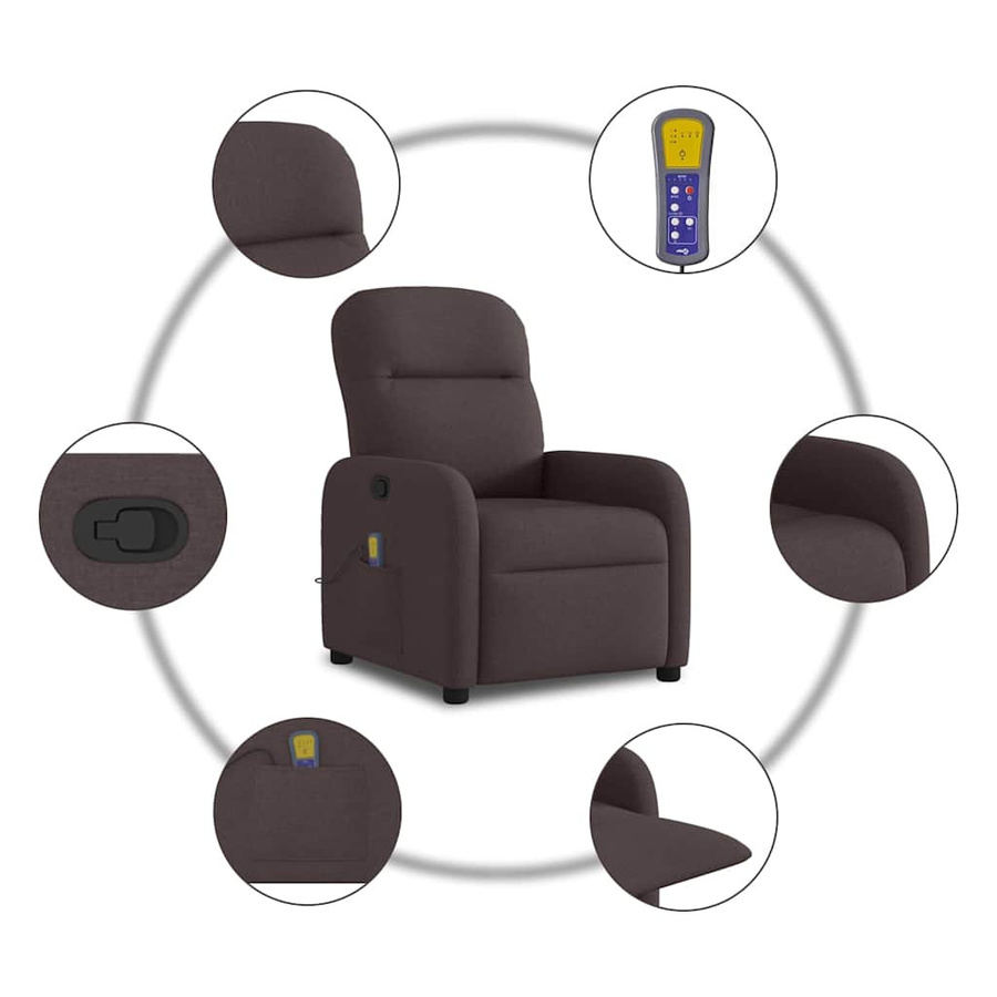 vidaXL Massagesessel Dunkelbraun mit Liege- und Vibrationsfunktion aus Stoff B: 66 cm, T: 88 cm, H: 95 cm - Bild 4