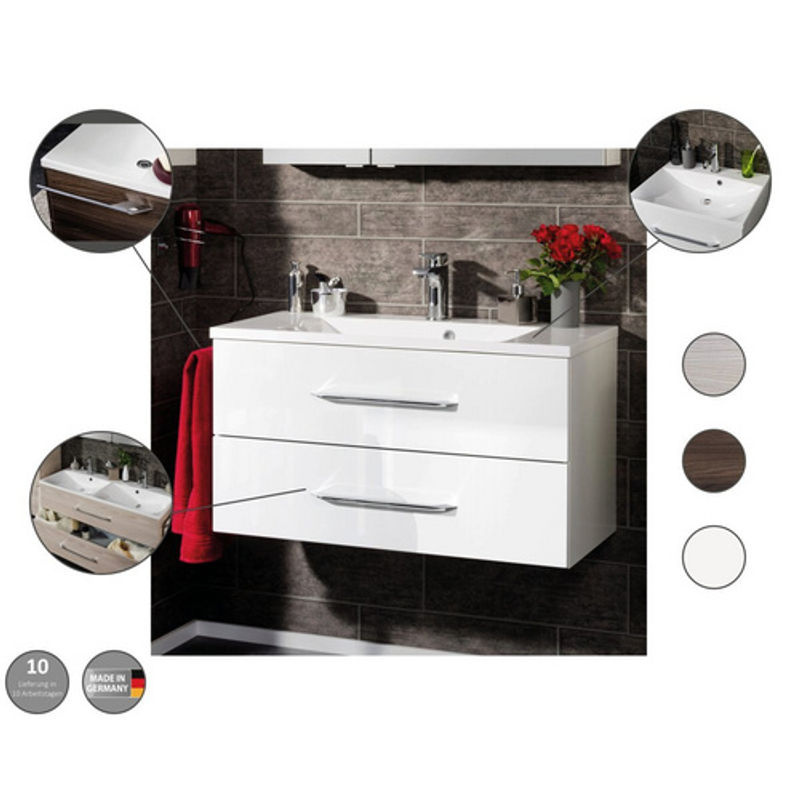 Fackelmann Badmöbel-Set B.clever Einzelwaschtisch in Weiß Hochglanz mit Mineralguss-Waschbecken, B/H/T: 90 x 50,8 x 46 cm - Bild 2