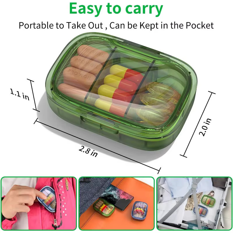2er-Pack Pillendose, feuchtigkeitsbeständig, 3-fach, tragbar - Bild 3