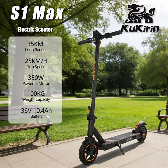KuKirin S1 Max Elektroroller für Erwachsene in Schwarz mit 350W Motor, 36V 10,4Ah Akku und 8 Zoll Reifen - Bild 1