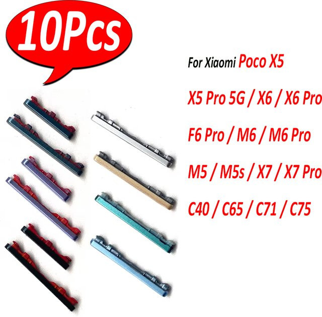 10 Stück Ersatz-Seitentasten für Xiaomi Poco X5 X6 M6 X7 F6 Pro 5G M5 M5S F5 C40 C65 C71 C75 als Power- und Lautstärketasten in Multicolor - Bild 1