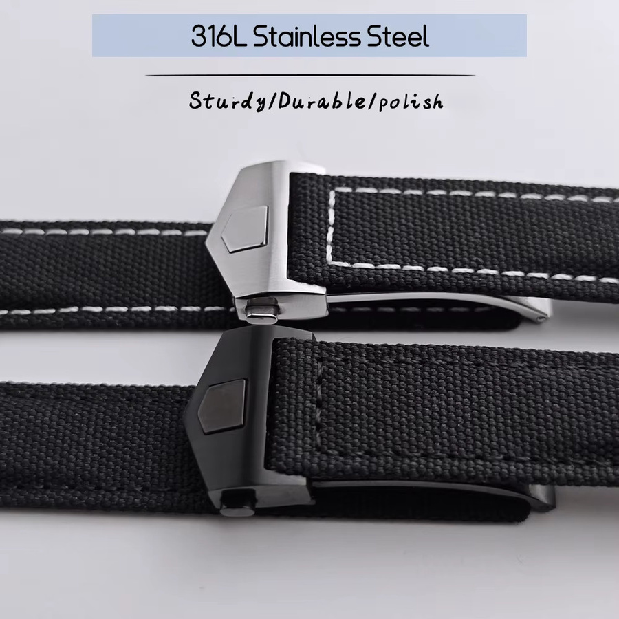 Uhrenarmband Nylon-Canvas, Kalbsleder, Schwarz, Unisex - Bild 3