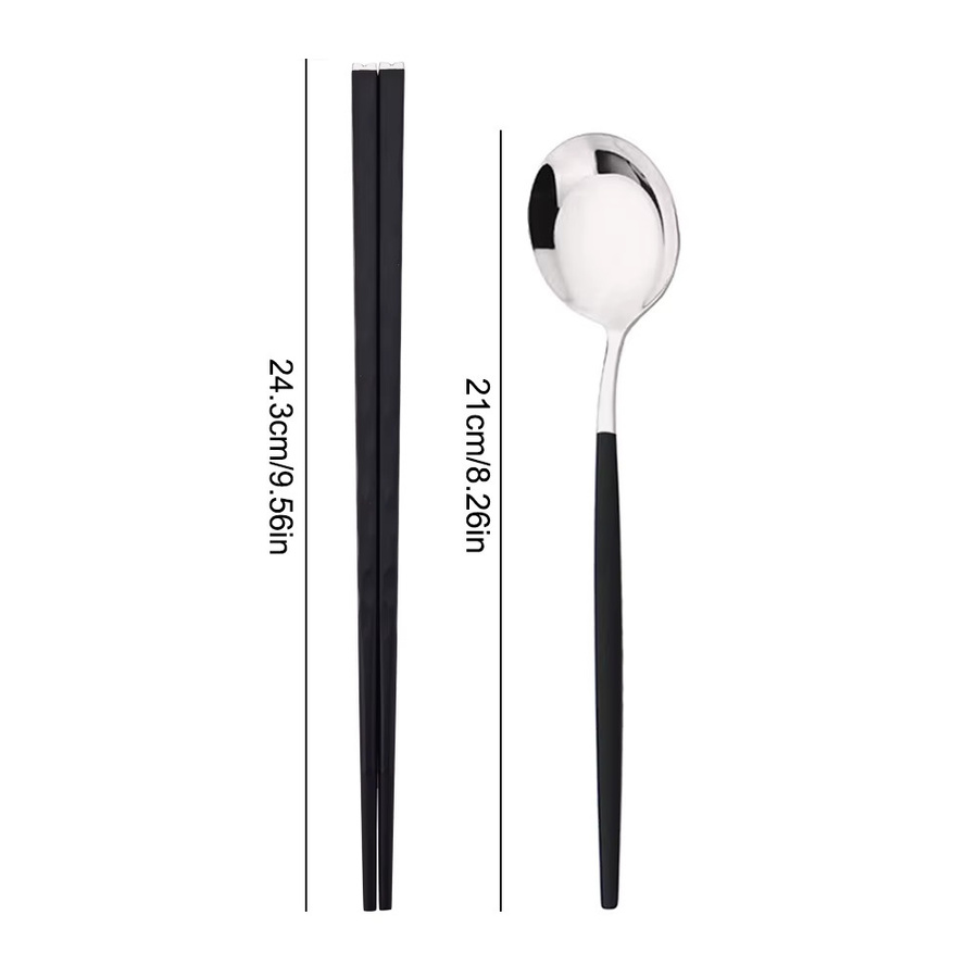 PINKTEN Reise-Besteckset aus Edelstahl in Schwarz und Silber, 10-teiliges Set mit Löffel und Stäbchen im koreanischen Design - Bild 2
