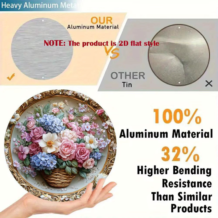 CIFBUY Vintage Blumen Wandkunst aus Aluminium, Rundes Metallschild mit floralem Design, Mehrfarbig - Bild 3