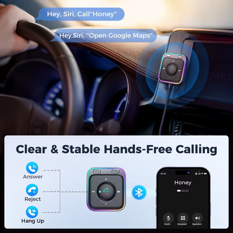 Joyroom Bluetooth 6.0 Auto-Adapter mit Dual-Mikrofonen und ENC Geräuschunterdrückung, Schwarz, 3,5mm AUX Anschluss - Bild 2