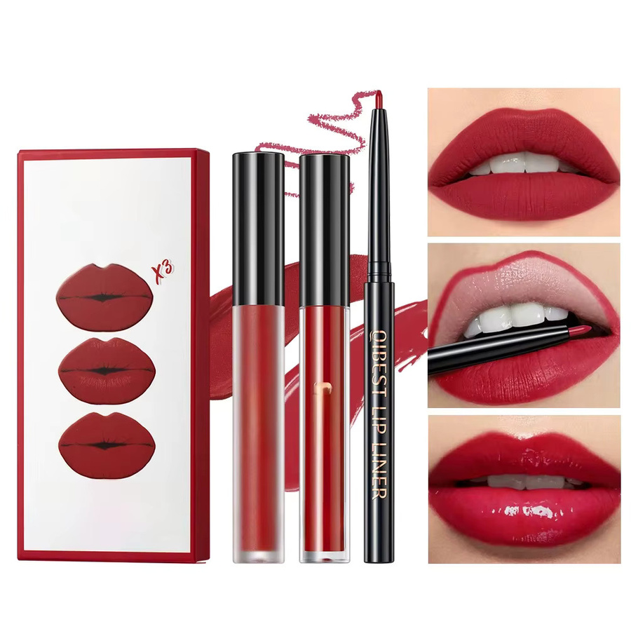 QIBEST Lippenstift Set, Matt, Rot Schwarz Lila, 3-teilig - Bild 4