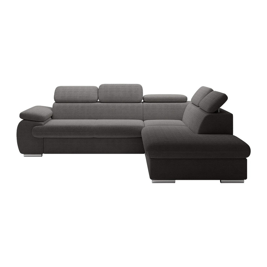 Vente-unique Schlafsofa Fabien in Anthrazitgrau mit Cord-Bezug und L-Form - Bild 2