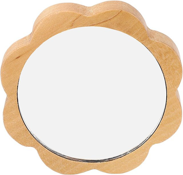Runder Kosmetikspiegel aus Glas mit Holzrahmen von Beautyyy in Beige - Bild 1