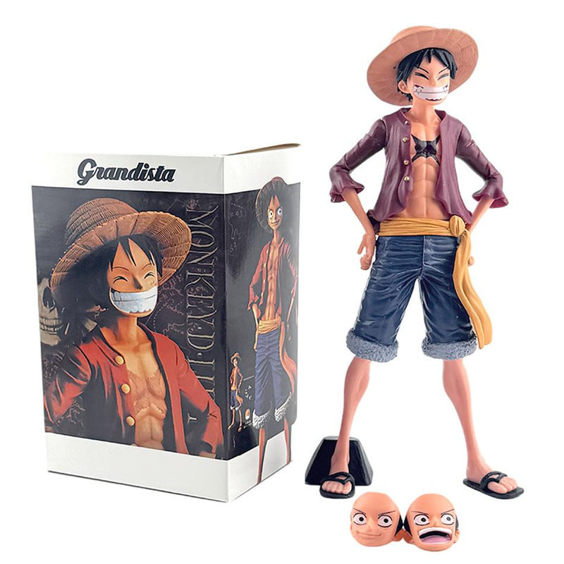 Fashnics One Piece Anime Figur Luffy mit drei wechselbaren Gesichtsausdrücken aus PVC, Multicolor - Bild 3