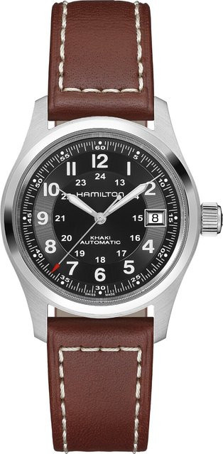 Hamilton Khaki Field Herrenuhr, Automatik, Edelstahl, Leder, 38 mm, Schwarz - Bild 3