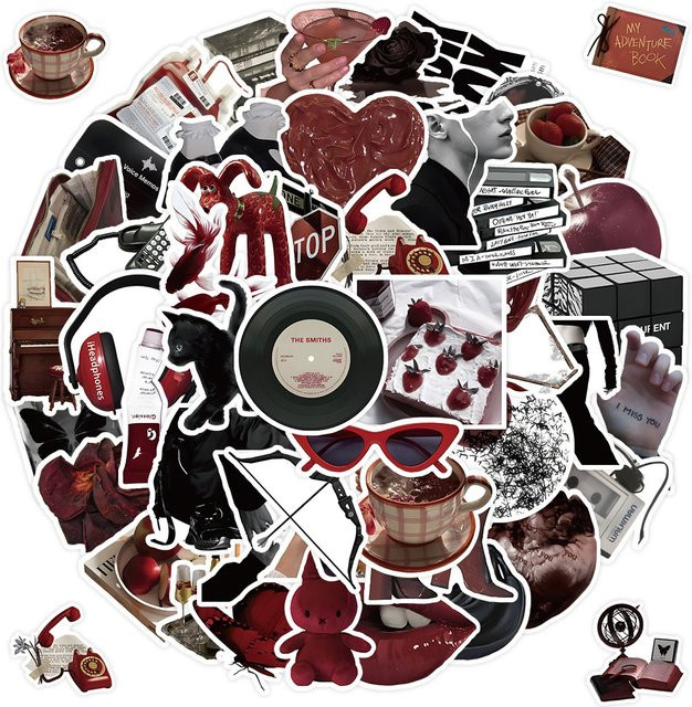 50 Stück dekorative Aufkleber in Rot und Schwarz von BulingBulingStickers Store für Tagebücher, Handyhüllen und Laptops - Bild 1