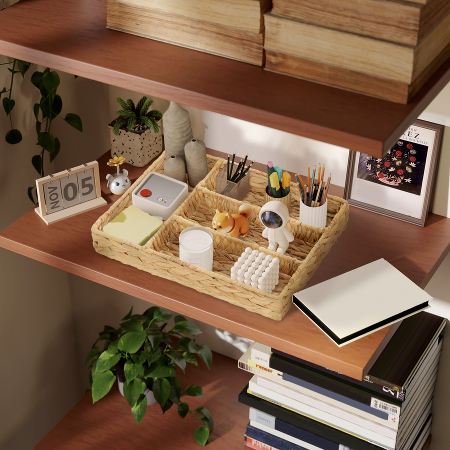 HOMCOM Rechteckiger Aufbewahrungskorb aus Wasserhyazinthe mit 4 Fächern in Beige und Braun - Bild 2