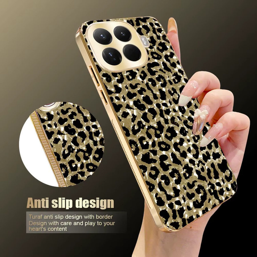 Modische Schutzhülle mit Leopardenmuster und galvanisiertem Rand für Xiaomi 17T, 15T Pro, POCO M8 und X8 Pro Max in Beige/Multicolour mit Kameraschutz - Bild 3