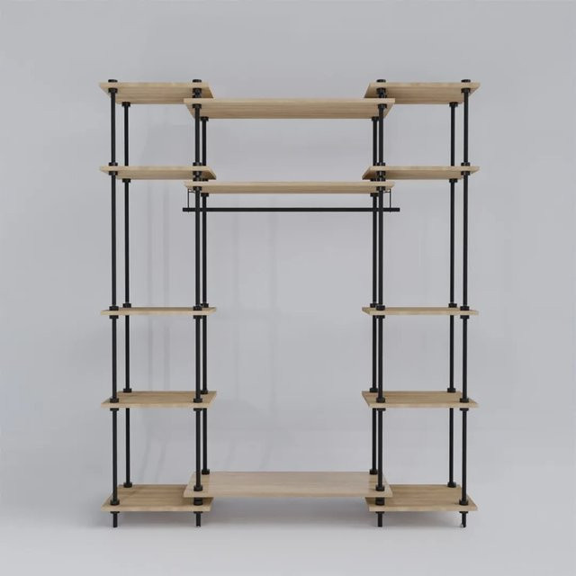 AR Shelving Deco Set Garderobe Standregal Modul in Anthrazit-Eiche, H 185 cm x B 151 cm x T 35 cm - Bild 1