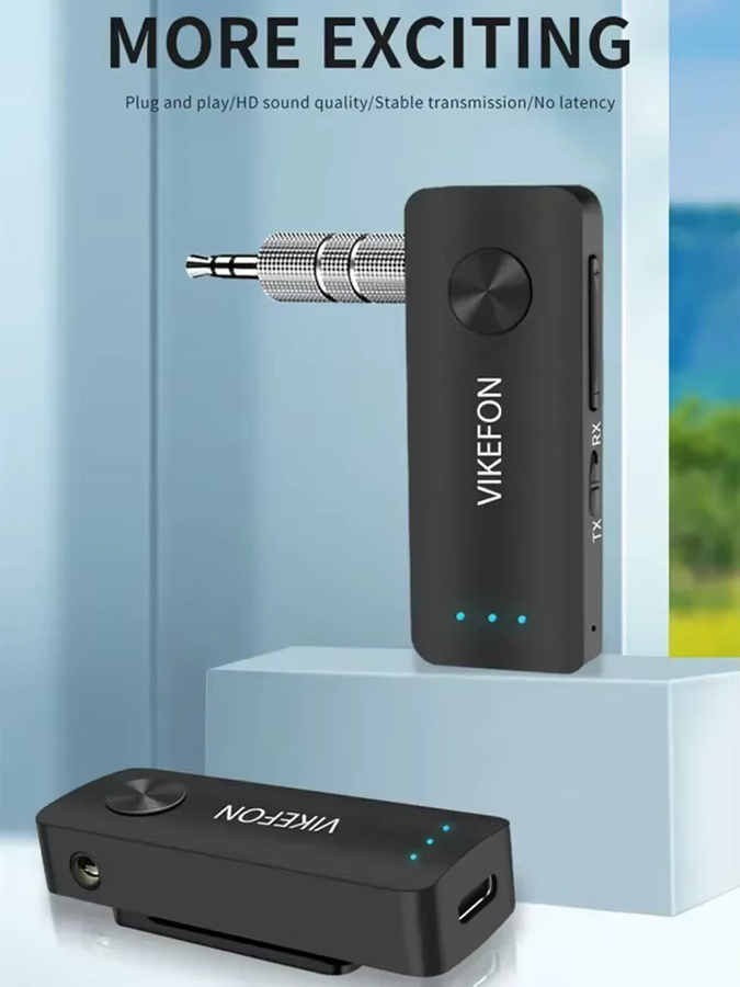 VIKEFON Bluetooth 5.4 Empfänger und Sender, Wireless HiFi Stereo Audio Adapter mit 3,5 mm AUX und Mikrofon, Schwarz - Bild 6