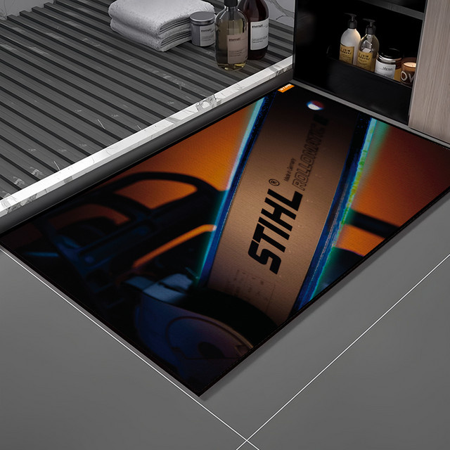 Stihl Rutschfeste Fußmatte mit Fahrzeug-Grafik in Mehrfarbig, Polyester, Breite: 60 cm, Tiefe: 100 cm - Bild 1
