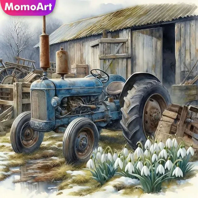 Momoart Diamant-Malerei Traktor-Landschaft DIY Stickerei Set in Mehrfarbig, Quadratisch - Bild 1