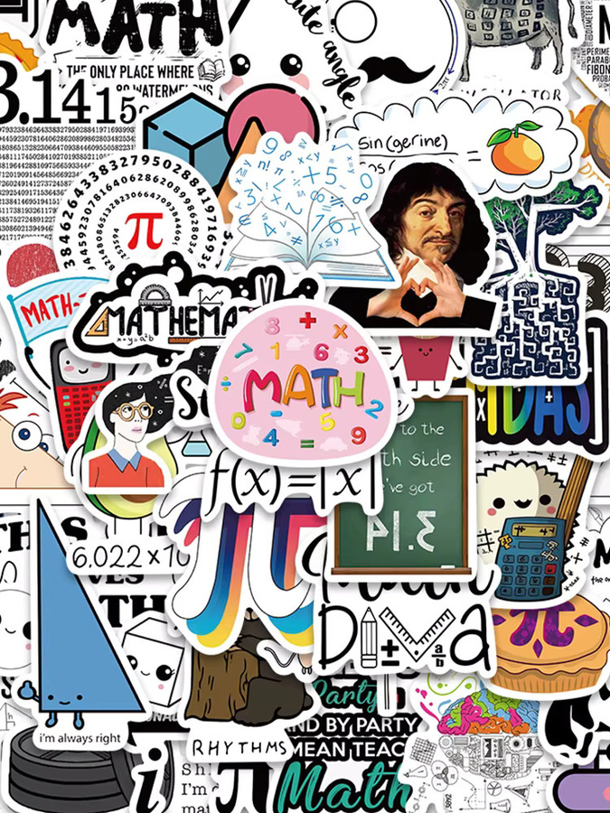 50 Stück Cartoon Mathematik Graffiti Aufkleber in Multicolour zur Dekoration von Tagebuch, Notebook und Gepäck - Bild 5