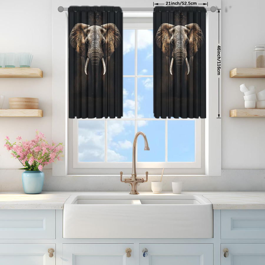 2er-Set Elephant Vorhang mit Elefanten-Print, halbtransparent, moderner Stil, B: 52,5 cm, H: 116 cm - Bild 3