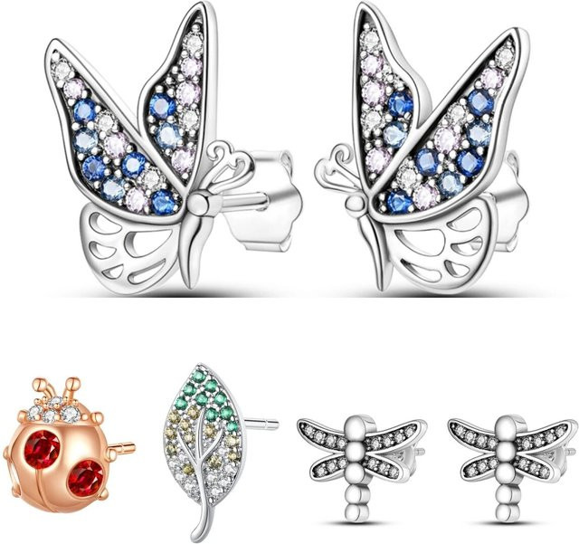 MISEFF Ohrstecker 925 Silber, Insektenelemente, Schmetterlinge, Libellen, Unisex - Bild 1
