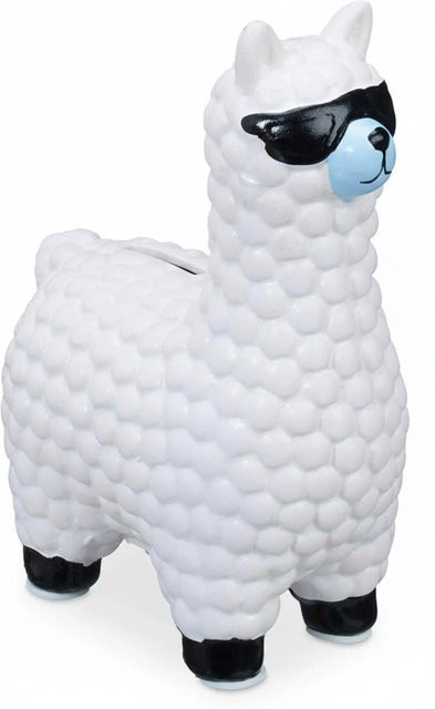 Relaxdays Lama Spardose aus Keramik in Weiß mit Sonnenbrille, B/T/H: 15,5 x 11 x 6 cm - Bild 1