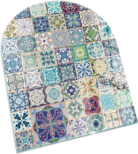 Tulup Glasplatte für Kamin mit blauem Mosaikmuster in Halbkreisform, B: 80 cm, T: 70 cm - Bild 1