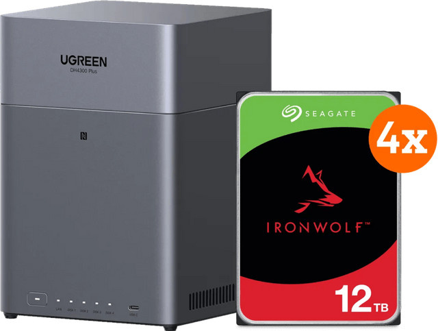 UGREEN NASync DH4300 NAS-System in Silber/Grau mit 4 Seagate Ironwolf Festplatten à 12 TB - Bild 1