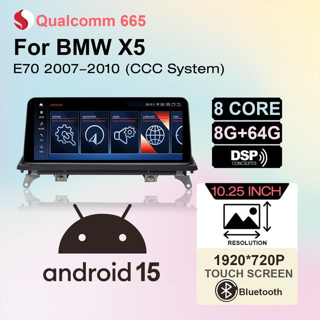DMDNAVI Android Autoradio mit 10,25 Zoll Display für BMW X5 E70 und X6 E71 (2007-2010), 64GB, 8G RAM, kabelloses CarPlay und Android Auto, 4G WiFi und GPS, Schwarz - Bild 1