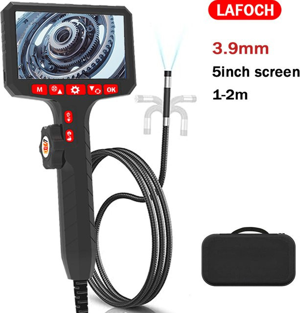 LAFOCH Industrielles 5-Zoll-Endoskop mit 3,9-mm-Kamera, bidirektional drehbar, 360 Grad, 6 LEDs und Lautsprecher in Schwarz für Autoreparatur und Sanitärinspektion - Bild 1