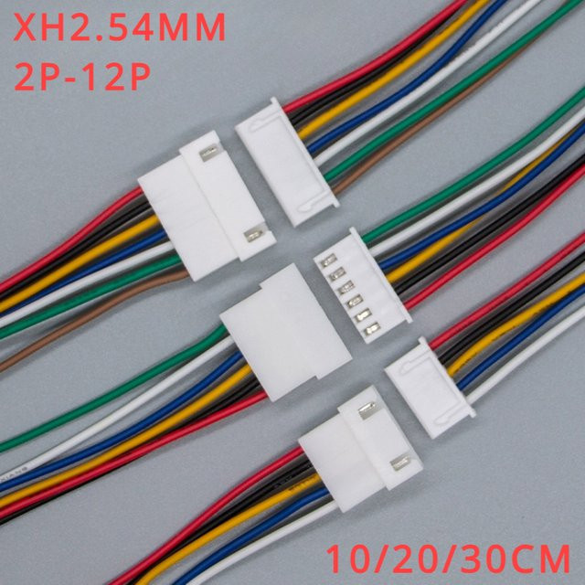 10er Set JST XH2.54 Kabelstecker mit 2 bis 12 Pins, Pitch 2,54mm, männlich und weiblich, verschiedene Längen von 10cm bis 30cm - Bild 1