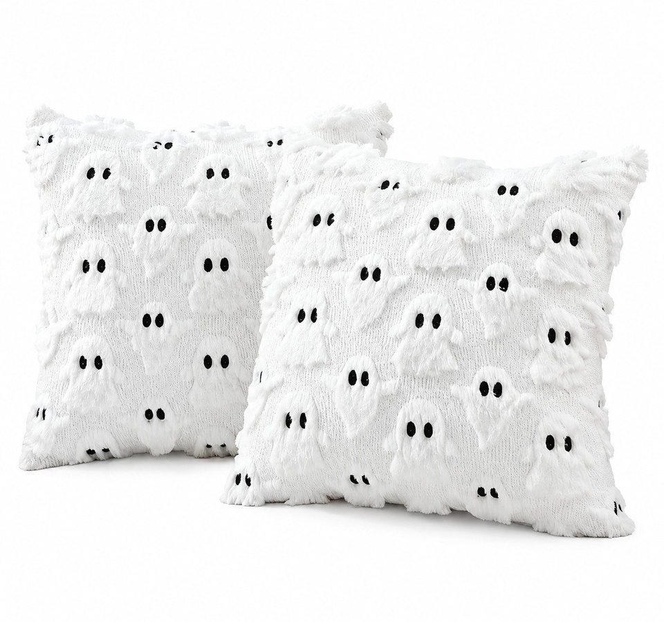 CLTYQ Kissenbezüge Halloween Geister Design aus Kunstfell, 2 Stück, B/B: 45 x 45 cm - Bild 1