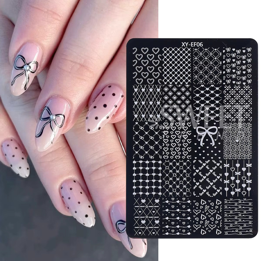SWEET TREND Nageldruckvorlagen, 2 Stück, Schleifenmuster, Schmetterling-Spitze, Gitter-Herz - Bild 3