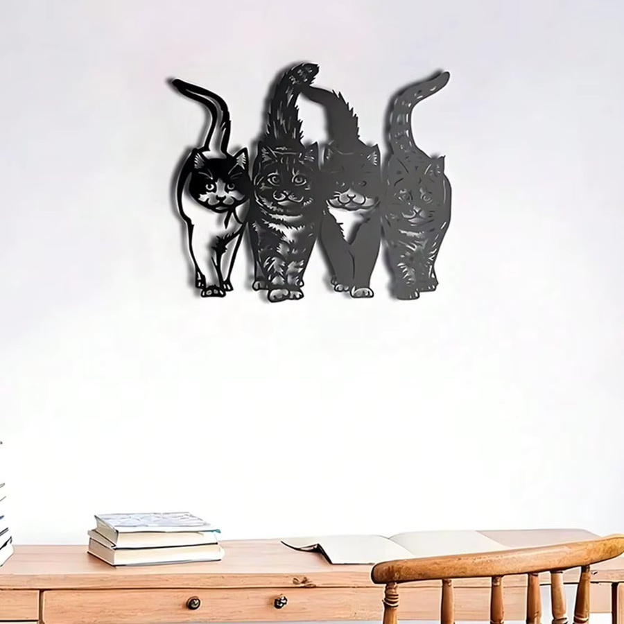 Künstlerische Katzen-Metallwandkunst von CIFBUY in Schwarz als dekorative Wanddekoration aus Metall - Bild 2
