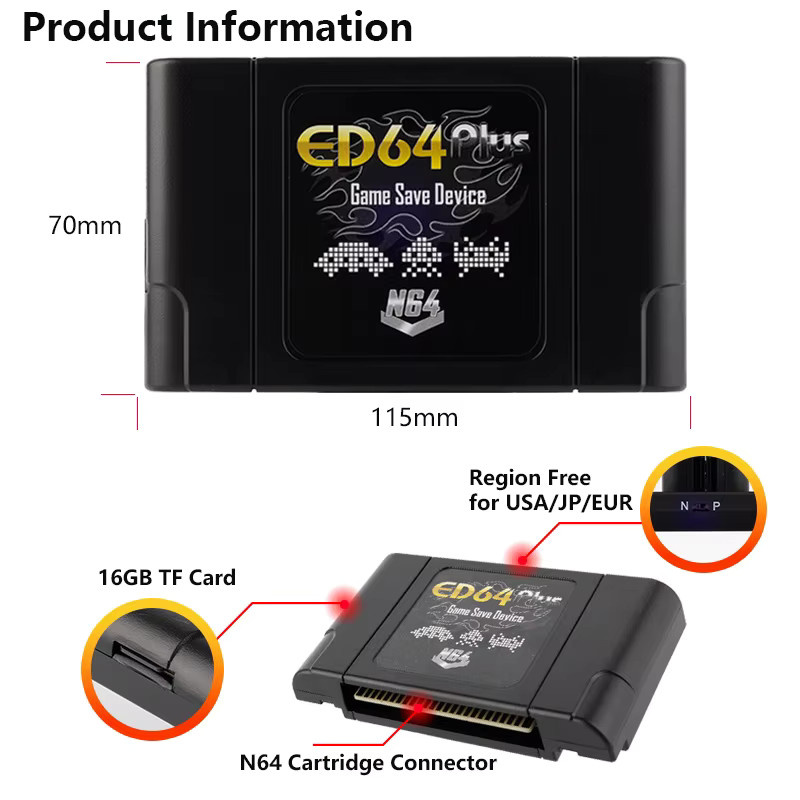 EVERDRIVE ED64 Plus 340-in-1 Spielkarte für N64 Videospielkonsole, Schwarz, NTSC und PAL kompatibel - Bild 2