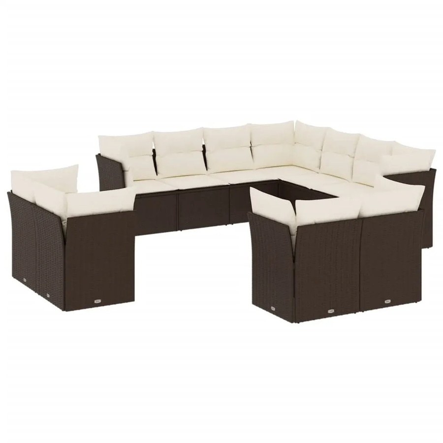 vidaXL 11-teilige Garten-Sofagarnitur aus braunem PE-Rattan mit cremeweißen Kissen und Stauraum - Bild 2