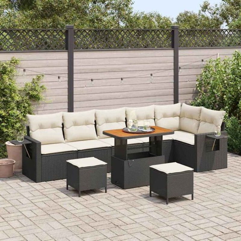Vidaxl Garten-Sofa-Set aus Poly-Rattan mit Speicherfunktion, 9-teilig, Schwarz - Bild 1