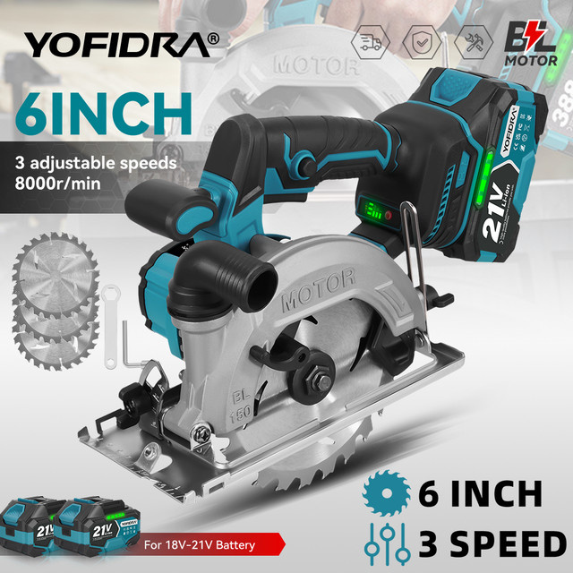 YOFIDRA Bürstenlose elektrische Kreissäge für Holz und PVC-Rohre mit 55 mm Schnitttiefe, kompatibel mit Makita 18-21V Akku - Bild 1