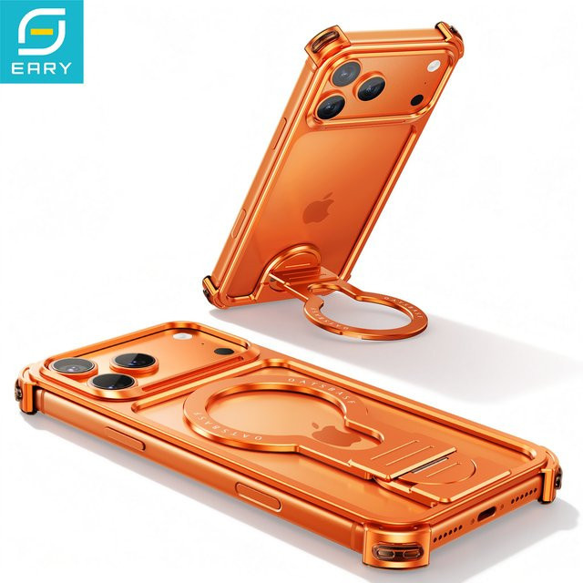 Eary Magnetische Handyhülle für iPhone 17 Pro Max und 17 Pro mit faltbarem Ständer für MagSafe kabelloses Laden, rahmenlose schlanke Bumper-Hülle in Orange - Bild 1