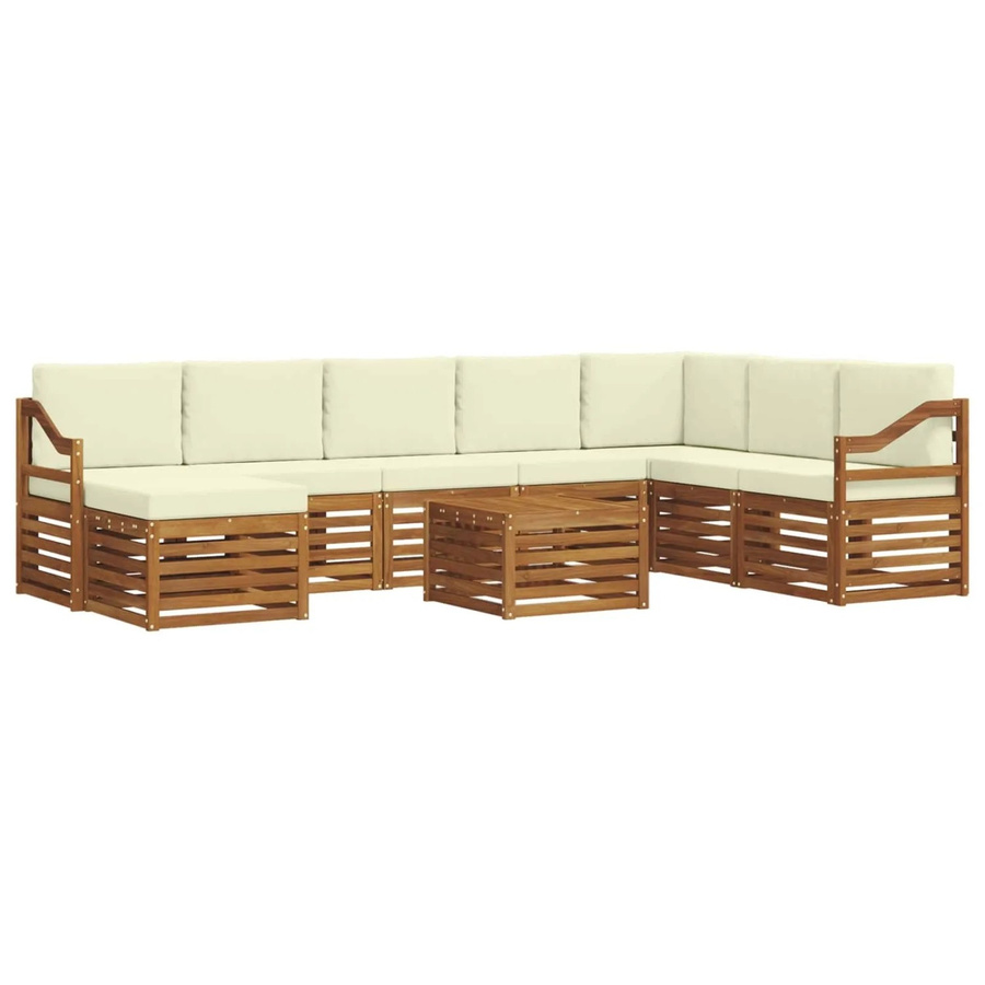 vidaXL Sofagarnitur 9-teilig aus Massivholz Akazie in Natur und Creme mit Polsterung und Kissen - Bild 2