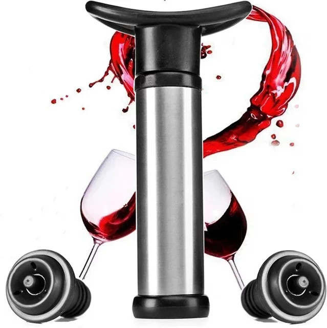 SUNFILI Weinkonservierer-Set aus Edelstahl in Silber mit Vakuumpumpe und Weinstopfen zur Frischeerhaltung von Wein und Bier - Bild 1