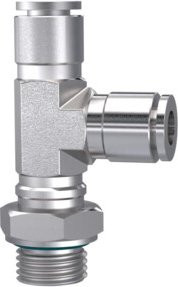 Riegler T-Steckverschraubung in L-Form, drehbar, G 1/4 Zoll, für Schlauch Durchmesser 12 mm, Edelstahl, Silber - Bild 1