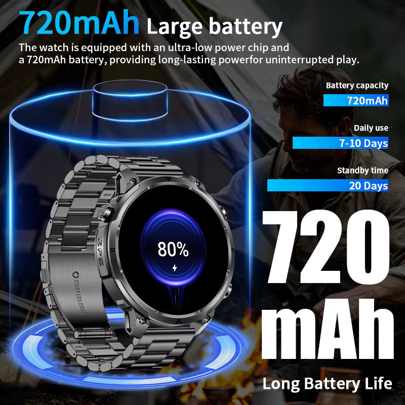 LIGE T-Rex Smartwatch für Herren mit 1,7 Zoll AMOLED Display, GPS, Kompass und Anruffunktion, Schwarz, 3 ATM Wasserdicht - Bild 2